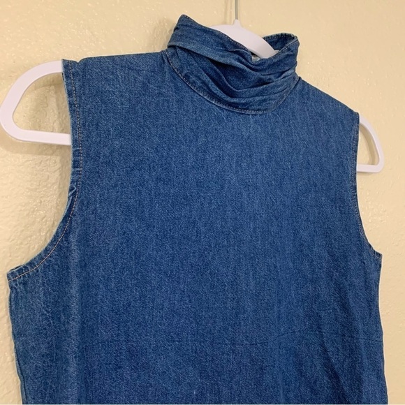 Vintage 90s 100% Cotton Denim Sleeveless Turtleneck Top Size S - Picture 3 of 5